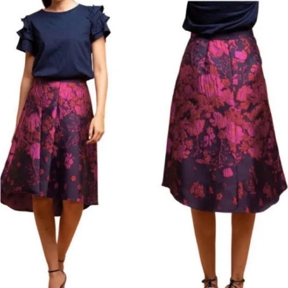 Anthropologie Eva Franco Asymmetrical Floral Jacquard Skirt Sz 2 Brocade Office - Picture 1 of 16